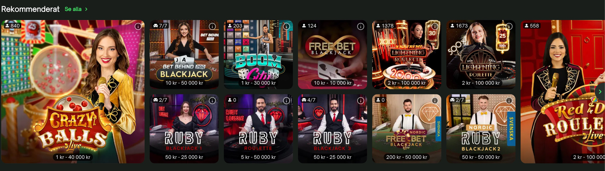 Live casino hos Comeon Casino