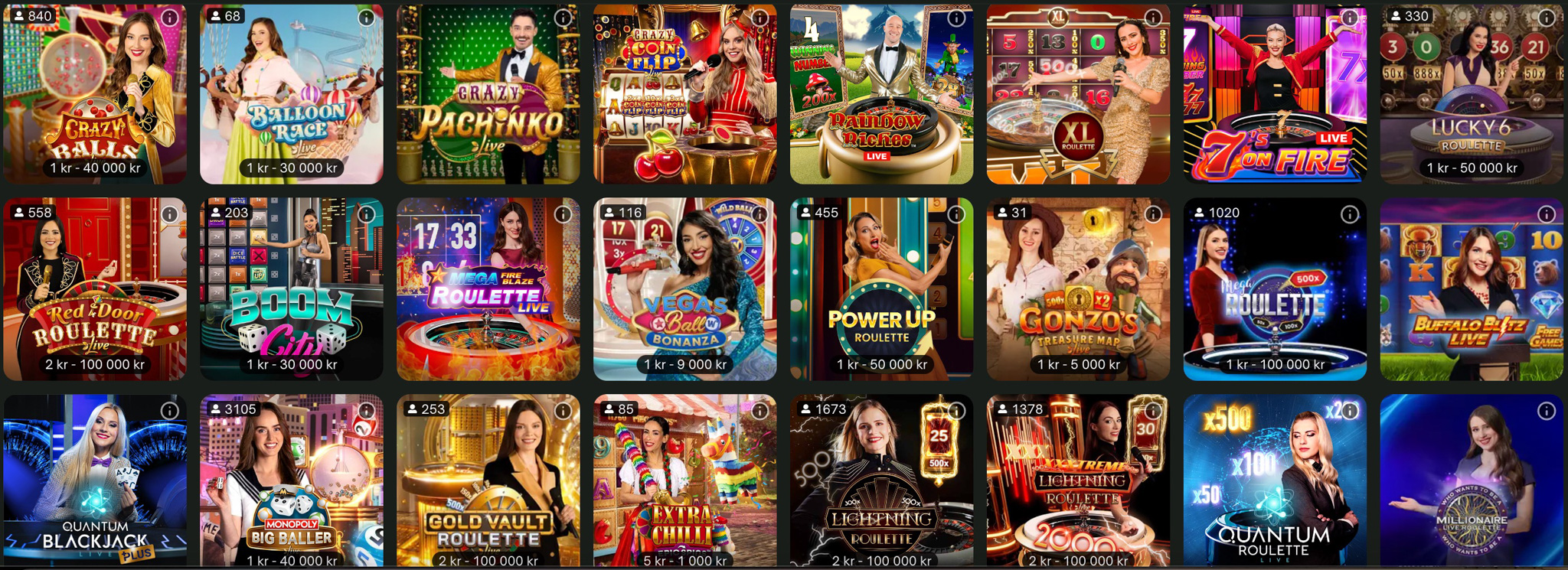 Spelshower hos Comeon Casino