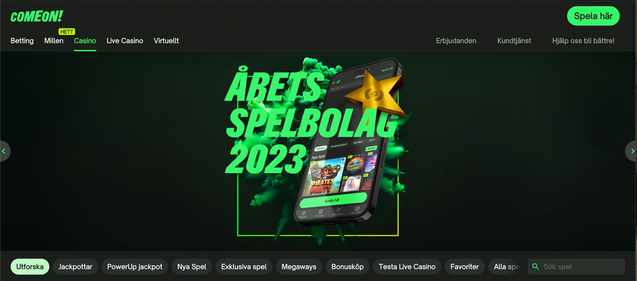Comeon Casino hemsida